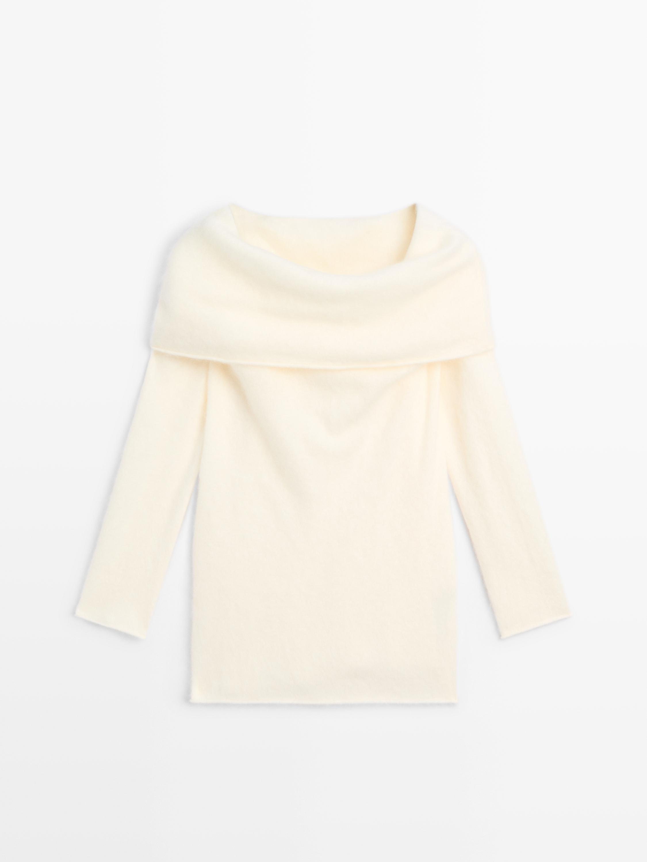 Knit wool and cashmere sweater with exposed shoulders